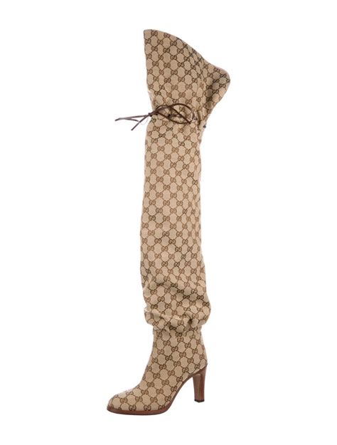 gucci tall flat rain boots|Gucci monogram thigh high boots.